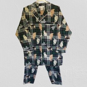 Eileen West Pajama Set Cats Green Plaid